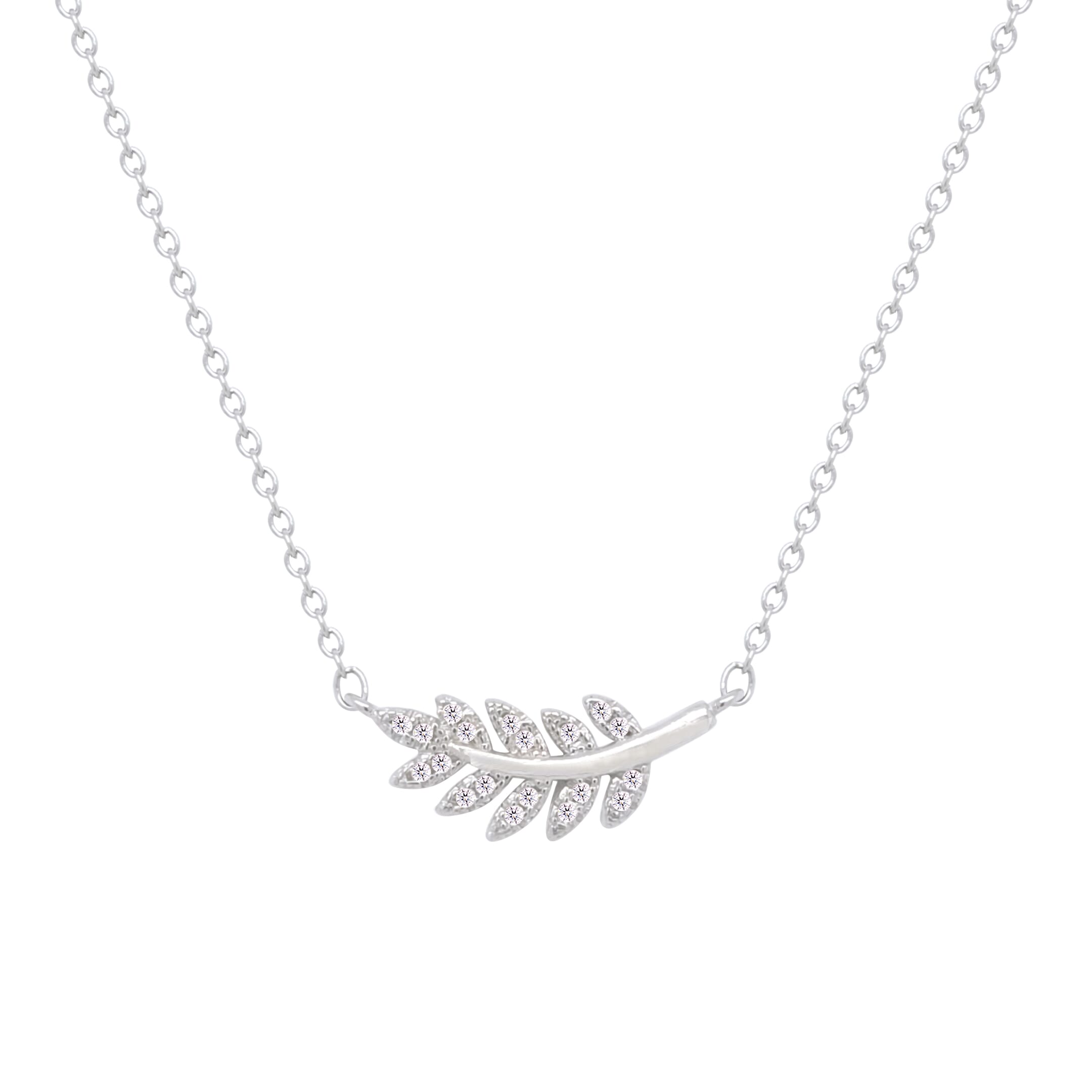 Asfour Crystal Chain Necklace With Leaf Pendant In 925 Sterling Silver-ND0457