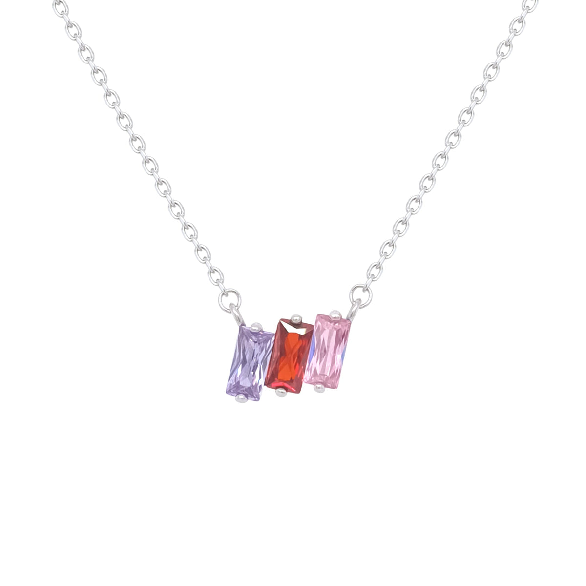 Asfour Crystal Chain Necklace With Multi Color Baguette Stones Pendant In 925 Sterling Silver-ND0458-NRO