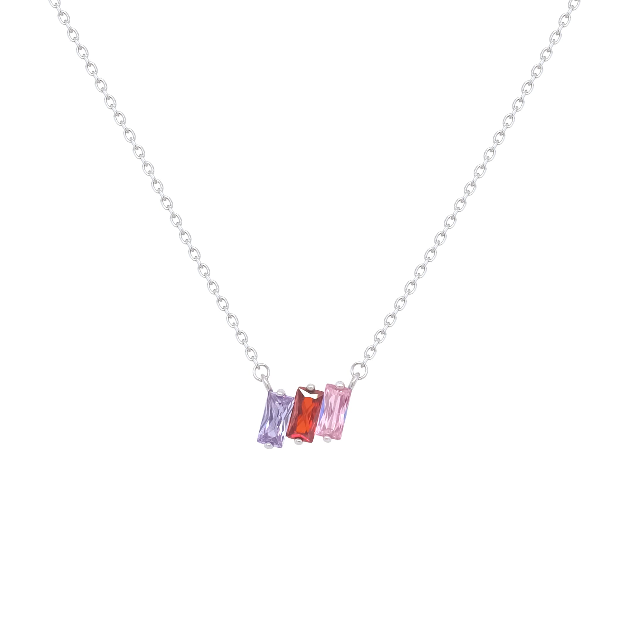 Asfour Crystal Chain Necklace With Multi Color Baguette Stones Pendant In 925 Sterling Silver-ND0458-NRO