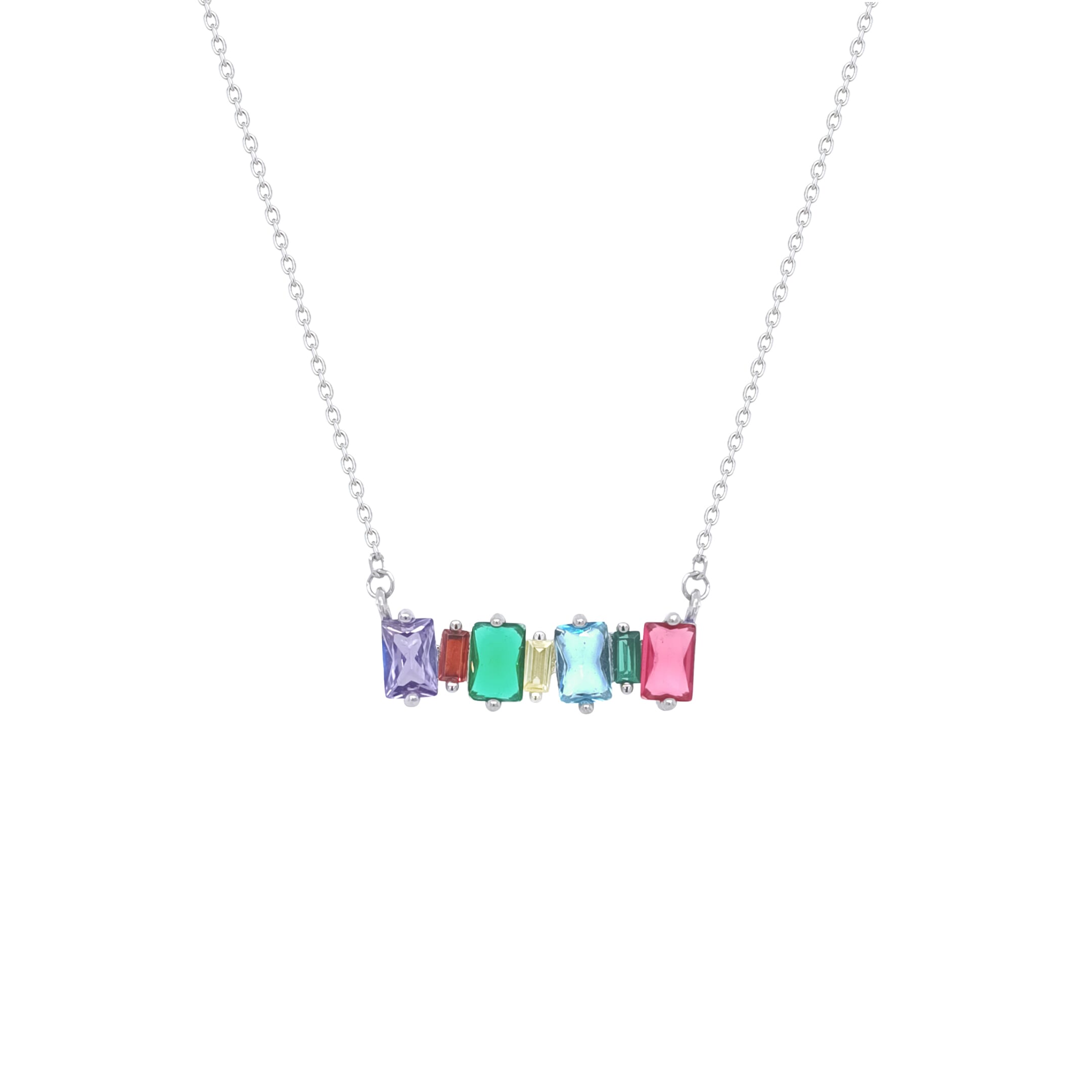 Asfour Crystal Chain Necklace With Multi Color Zircon Pendant In 925 Sterling Silver-ND0459-K