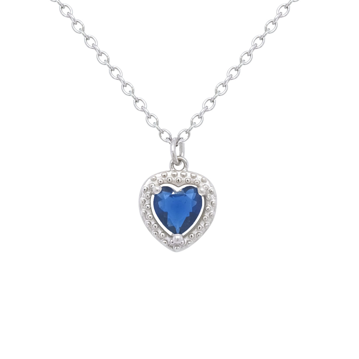 Asfour Crystal Chain Necklace With Blue Heart Pendant In 925 Sterling Silver-ND0461-B