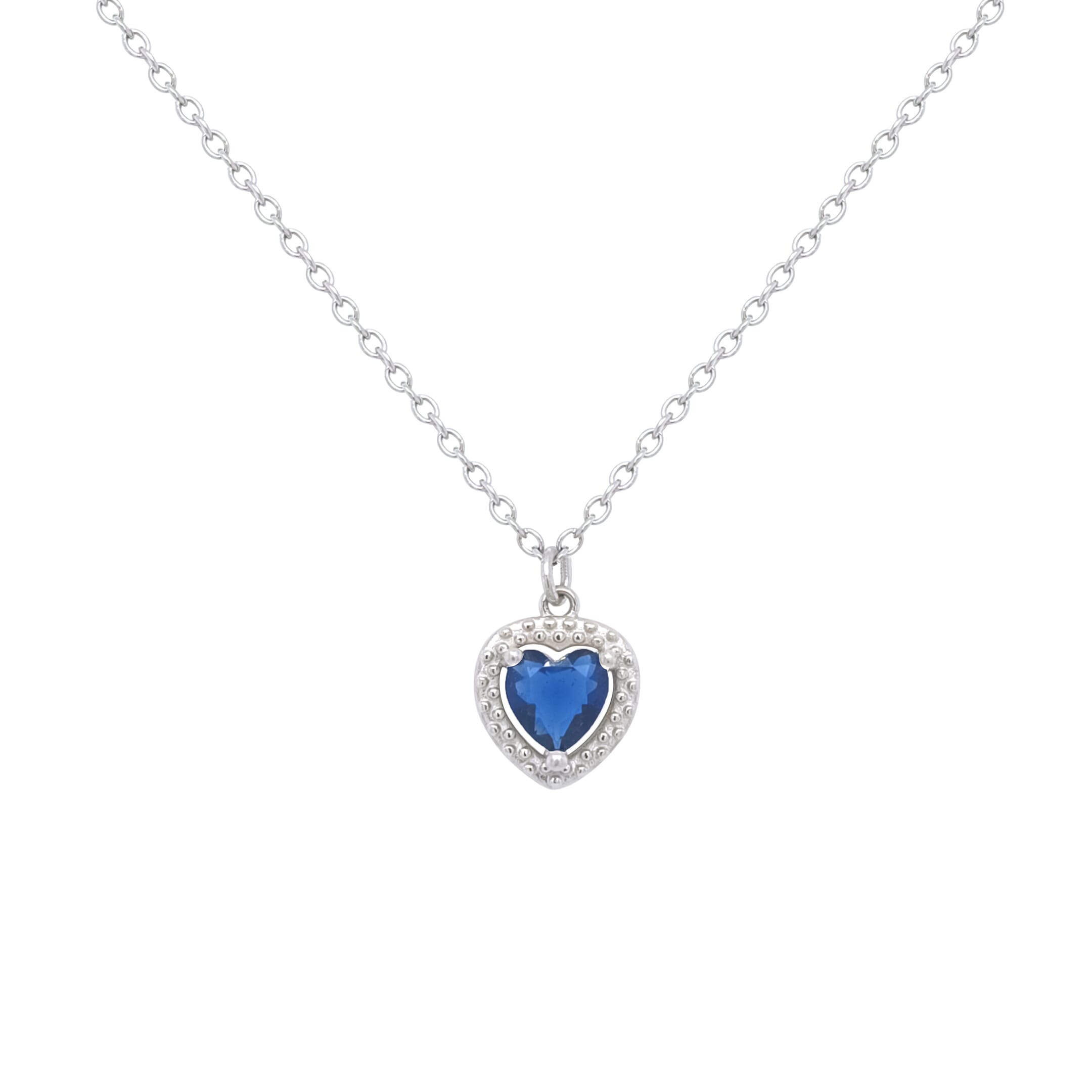 Asfour Crystal Chain Necklace With Blue Heart Pendant In 925 Sterling Silver-ND0461-B