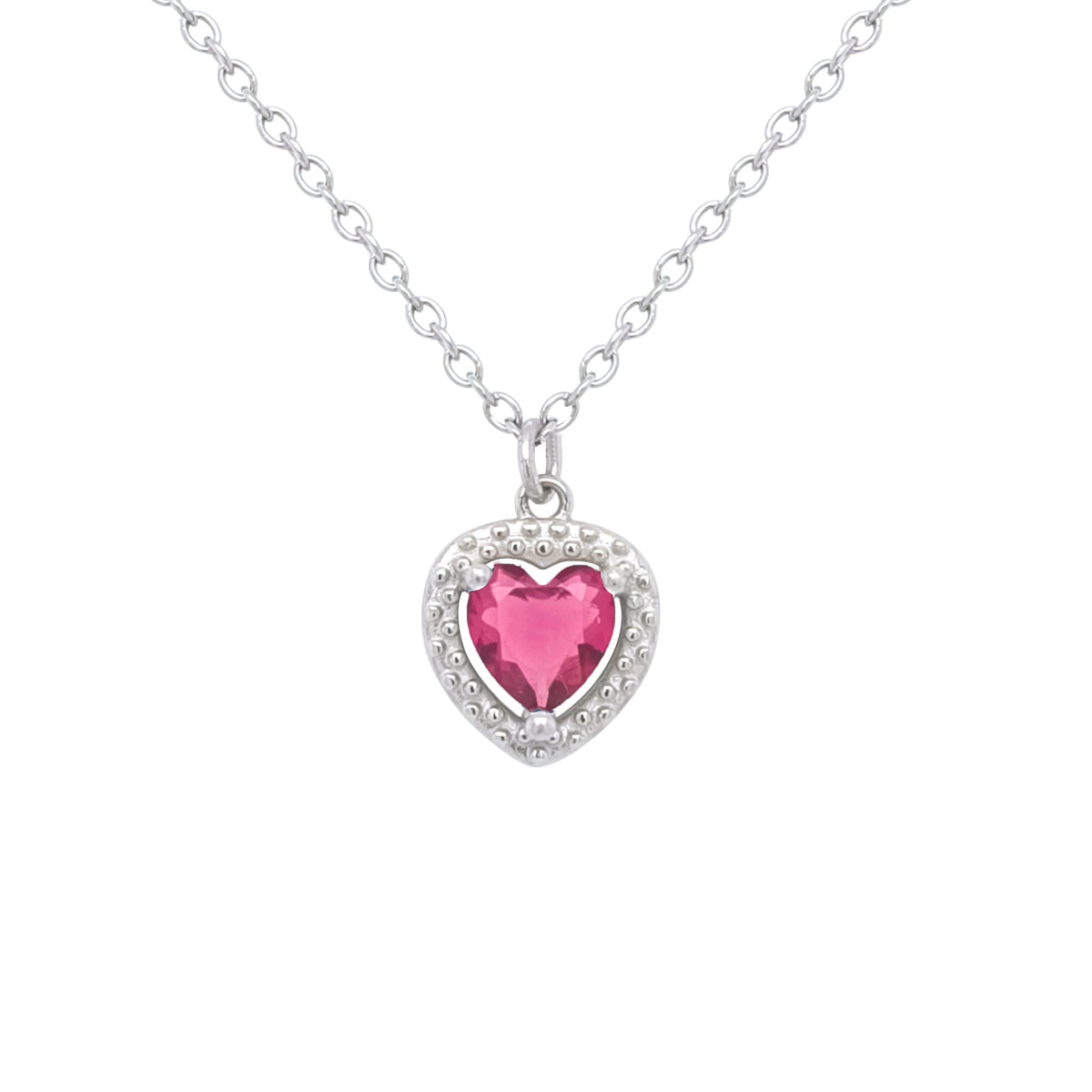 Asfour Crystal Chain Necklace With Fuchsia Heart Pendant In 925 Sterling Silver-ND0461-F