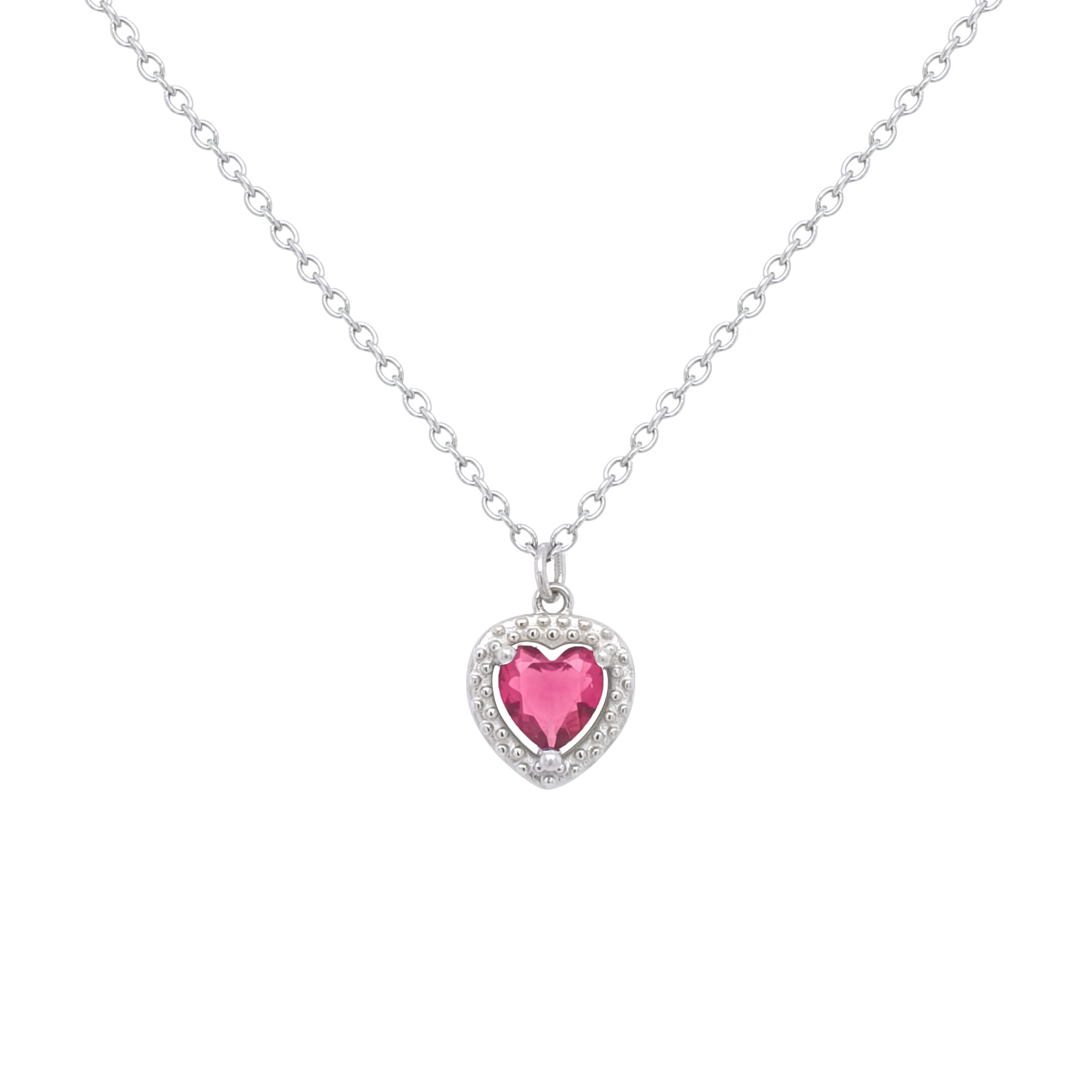 Asfour Crystal Chain Necklace With Fuchsia Heart Pendant In 925 Sterling Silver-ND0461-F