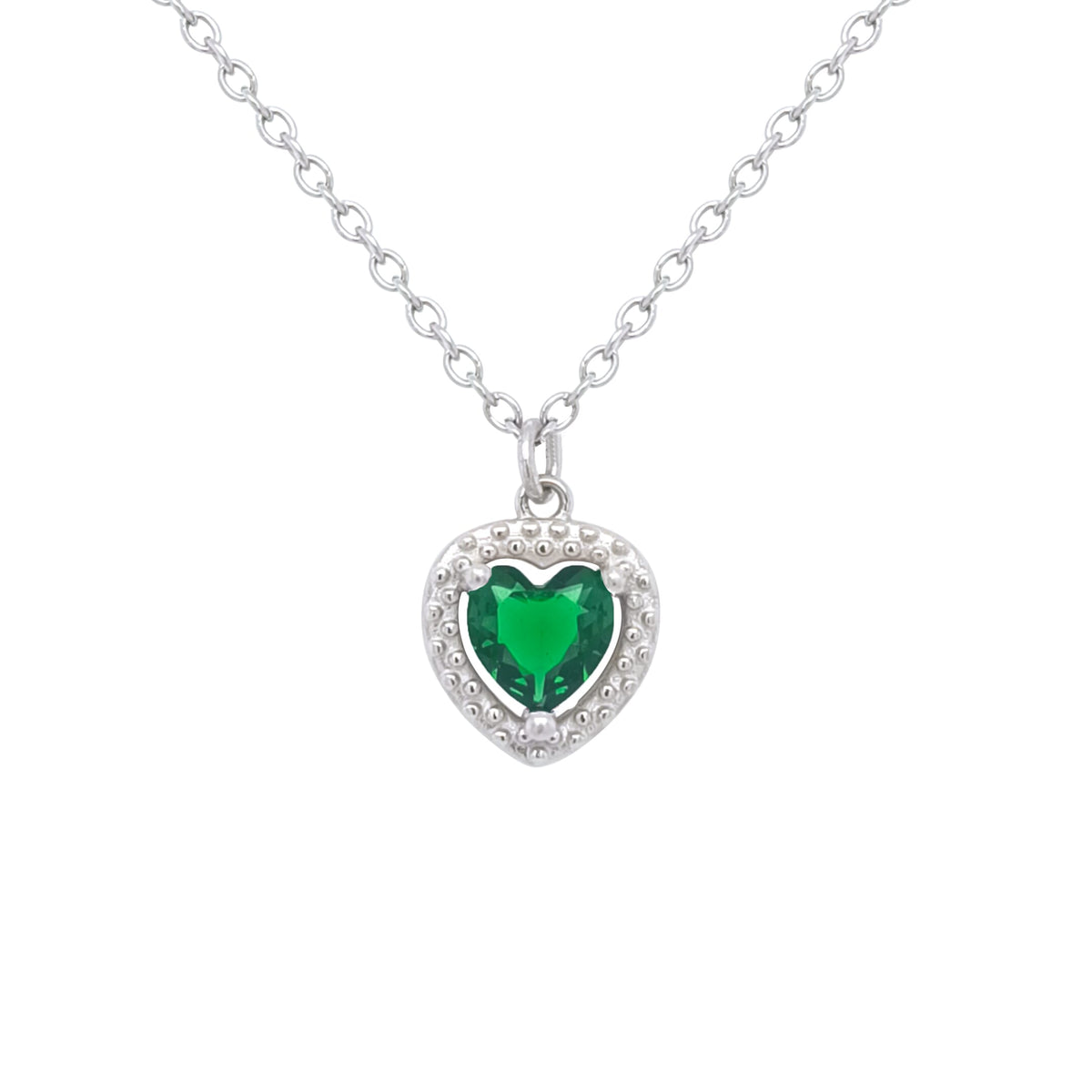 Asfour Crystal Chain Necklace With Emerald Heart Pendant In 925 Sterling Silver-ND0461-G