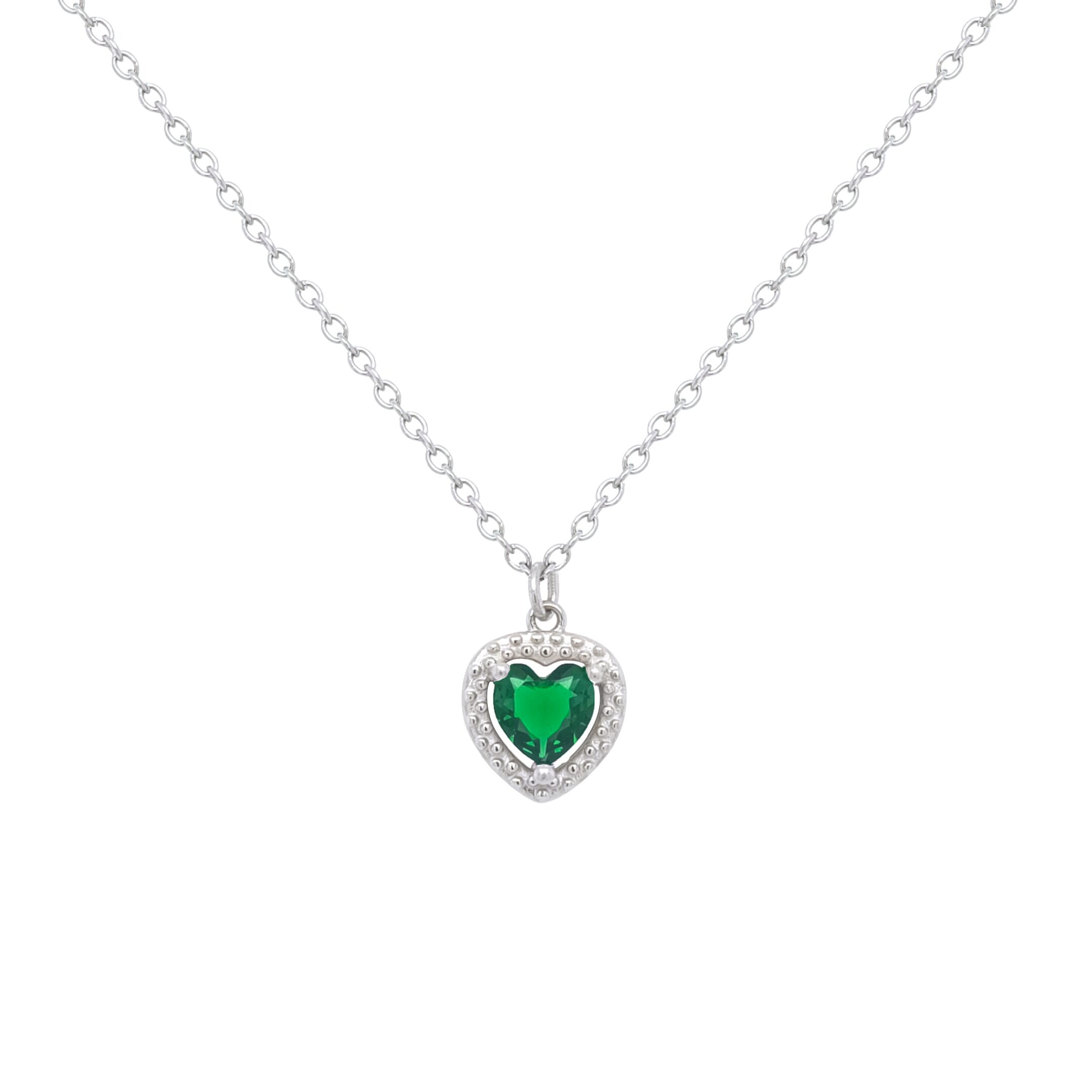 Asfour Crystal Chain Necklace With Emerald Heart Pendant In 925 Sterling Silver-ND0461-G