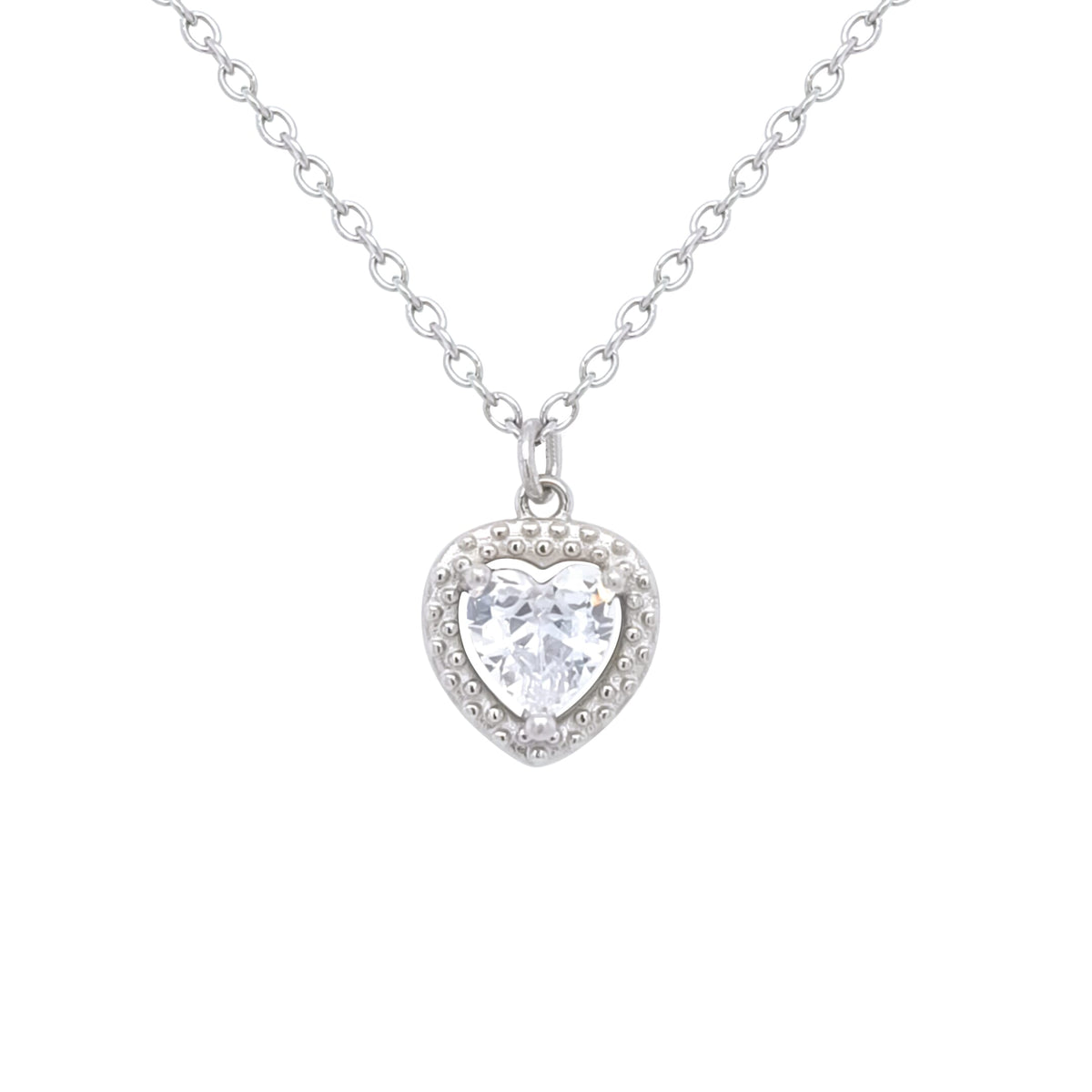 Asfour Crystal Chain Necklace With Heart Pendant In 925 Sterling Silver-ND0461