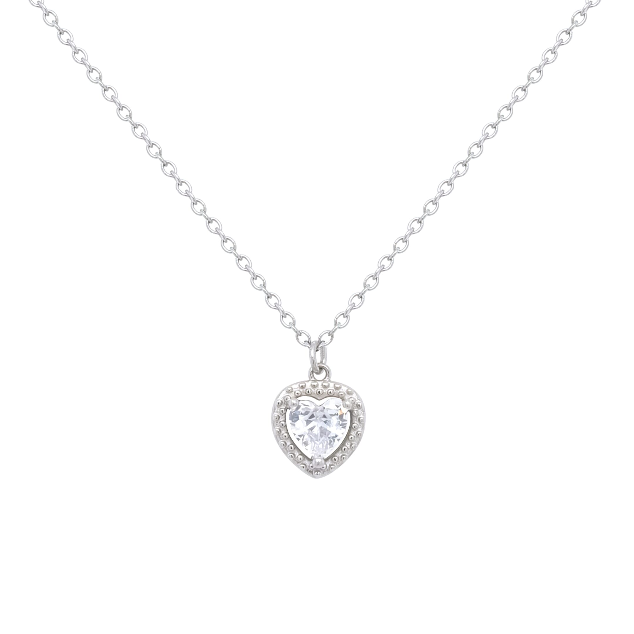 Asfour Crystal Chain Necklace With Heart Pendant In 925 Sterling Silver-ND0461