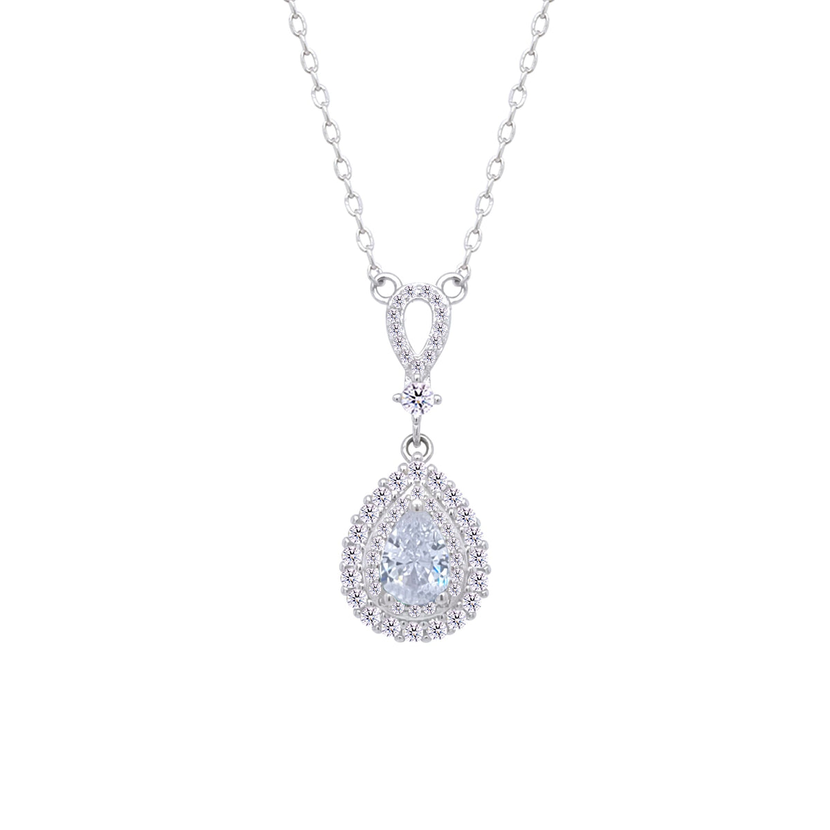 Asfour Crystal Chain Necklace With Decorative Pear Pendant In 925 Sterling Silver-ND0462