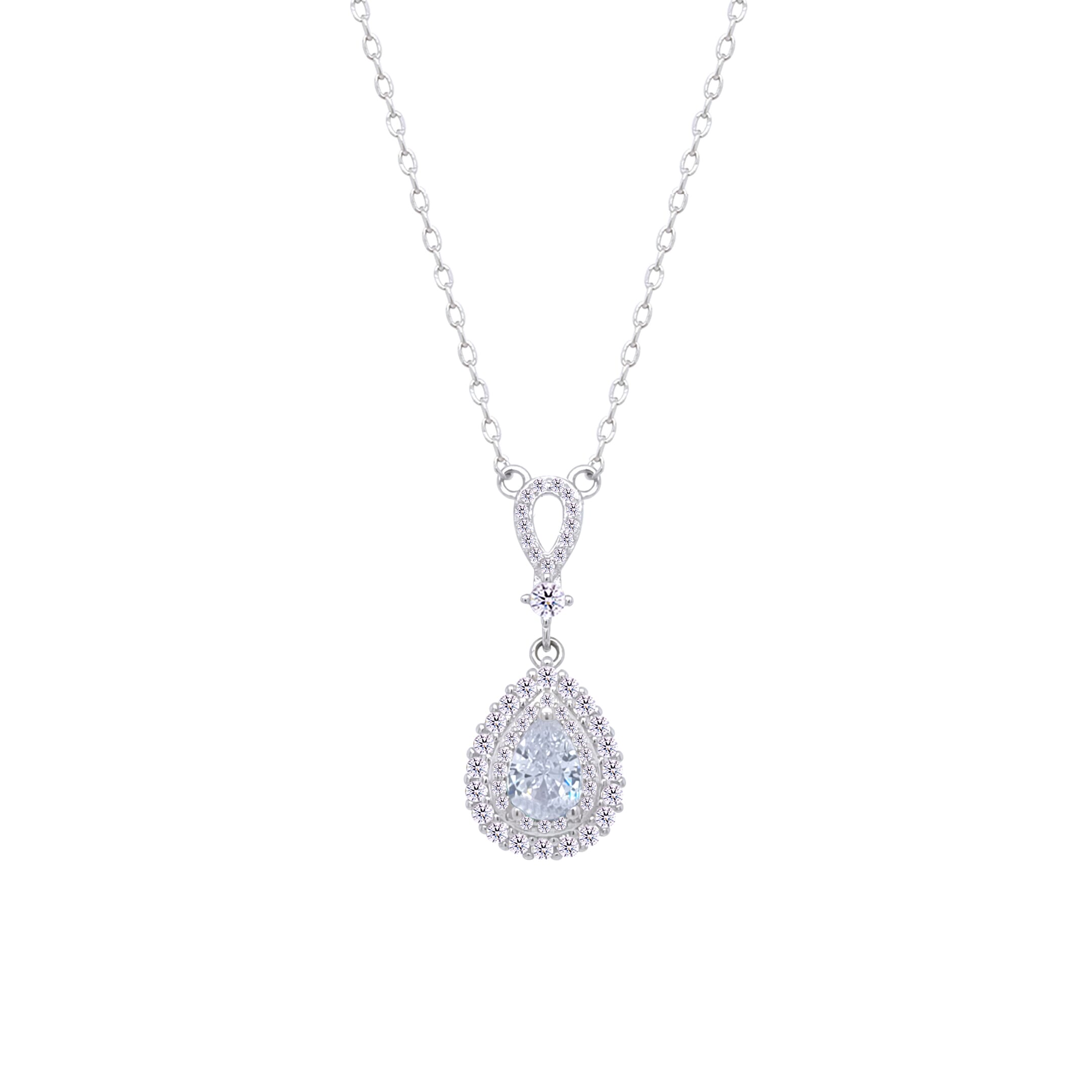 Asfour Crystal Chain Necklace With Decorative Pear Pendant In 925 Sterling Silver-ND0462