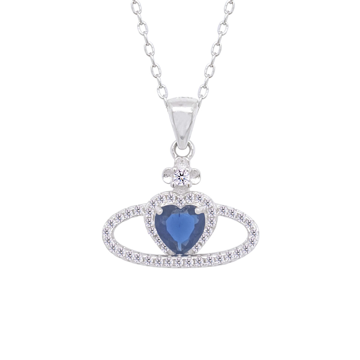 Asfour Crystal Chain Necklace With Blue Heart Pendant In 925 Sterling Silver-ND0463-B