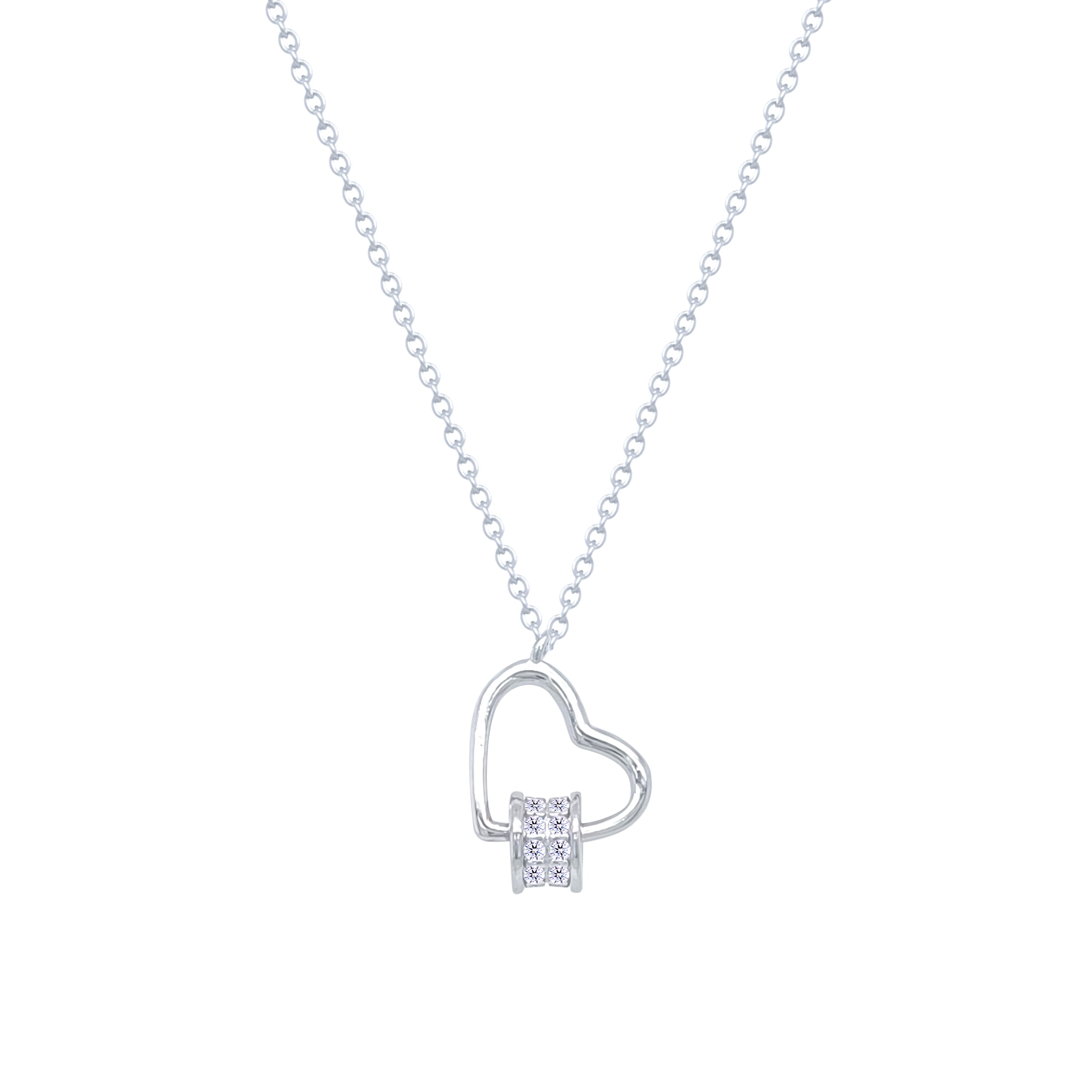 Asfour Crystal Chain Necklace With Heart Pendant In 925 Sterling Silver-ND0524
