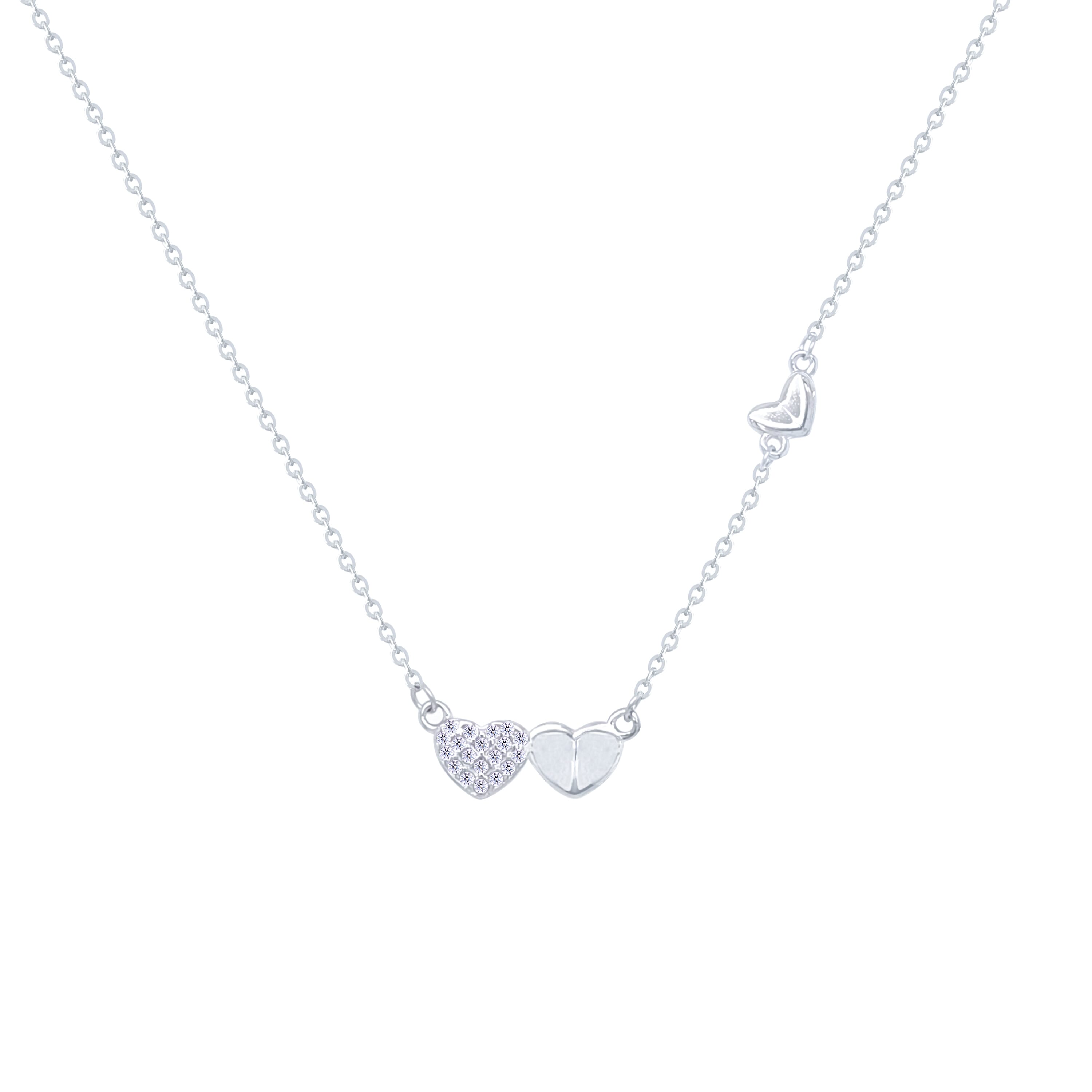 Asfour Crystal Chain Necklace With Hearts Pendant In 925 Sterling Silver-ND0525