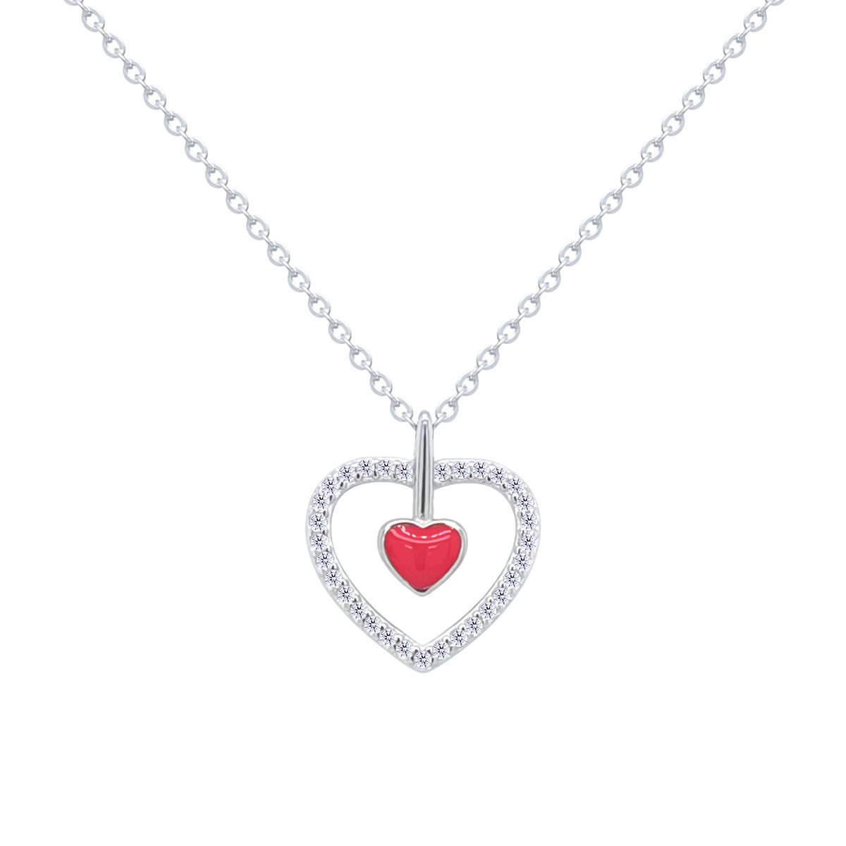 Asfour Crystal Chain Necklace With Heart Pendant In 925 Sterling Silver-ND0526-R