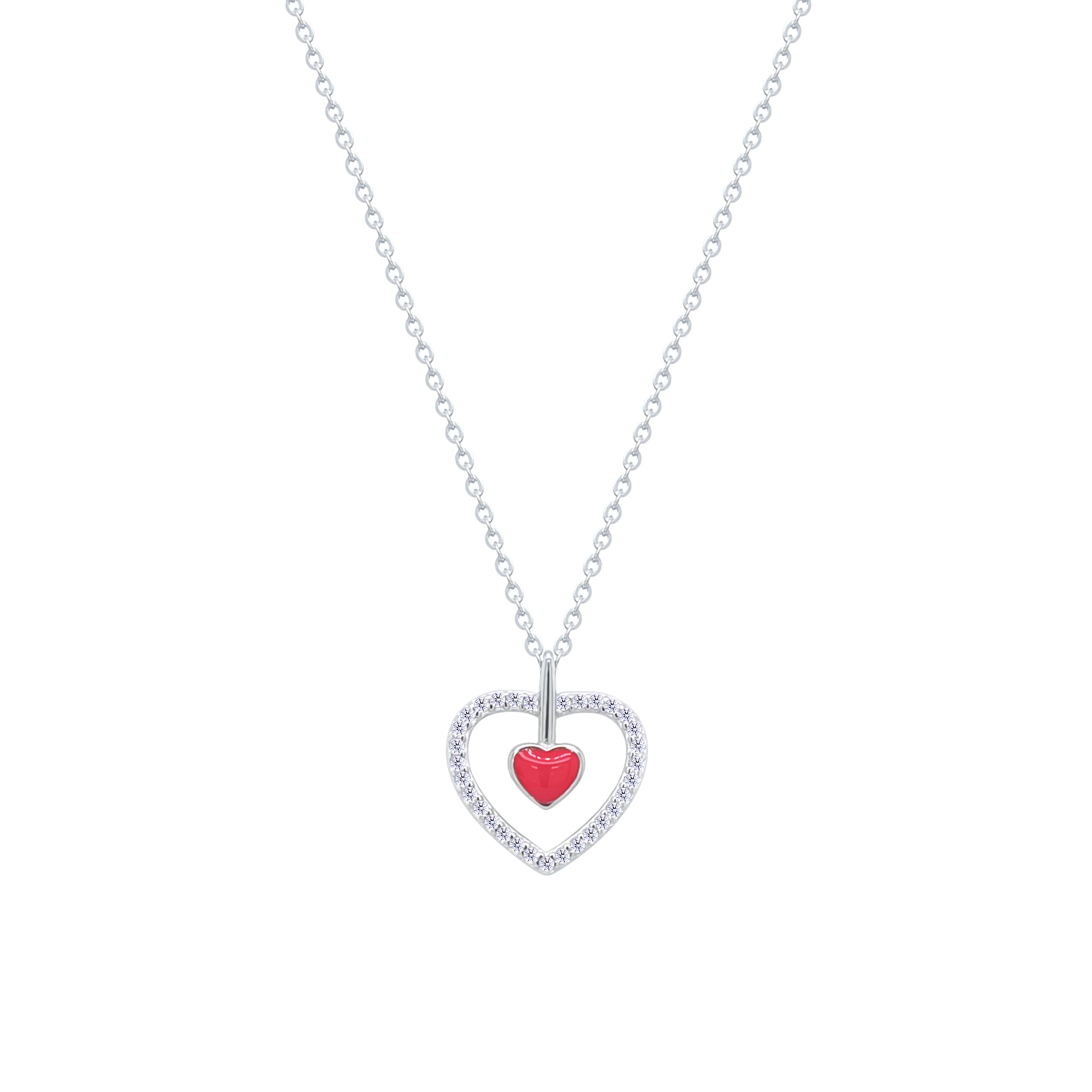 Asfour Crystal Chain Necklace With Heart Pendant In 925 Sterling Silver-ND0526-R