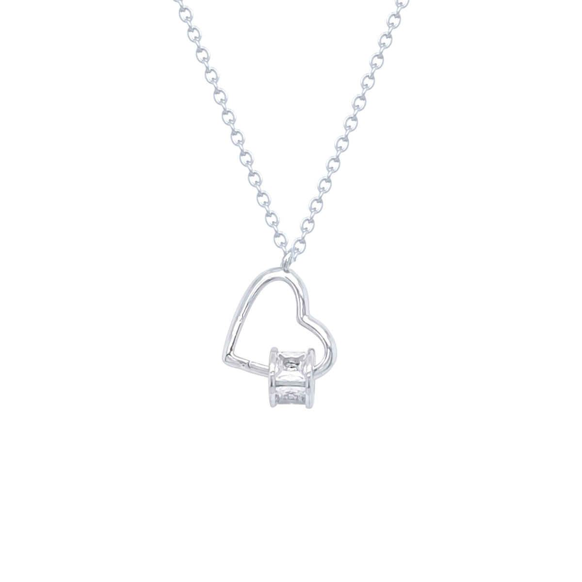 Asfour Crystal Chain Necklace With Heart Pendant In 925 Sterling Silver-ND0527