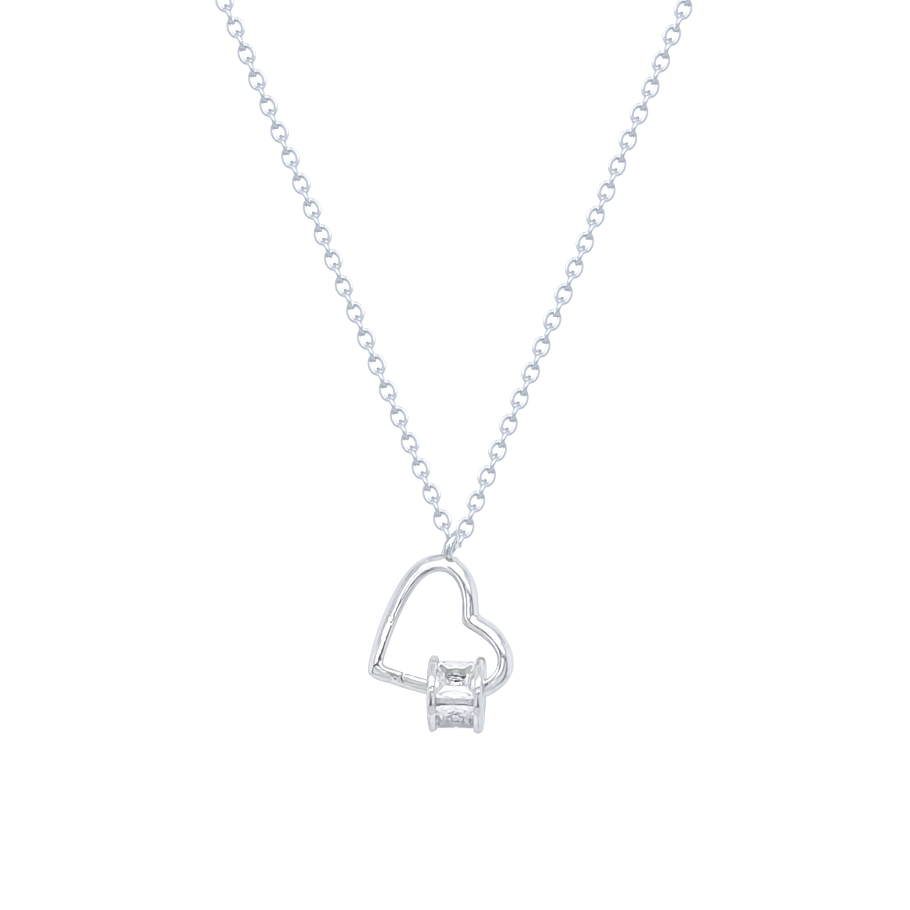 Asfour Crystal Chain Necklace With Heart Pendant In 925 Sterling Silver-ND0527