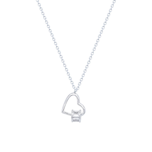 Asfour Crystal Chain Necklace With Heart Pendant In 925 Sterling Silver-ND0527
