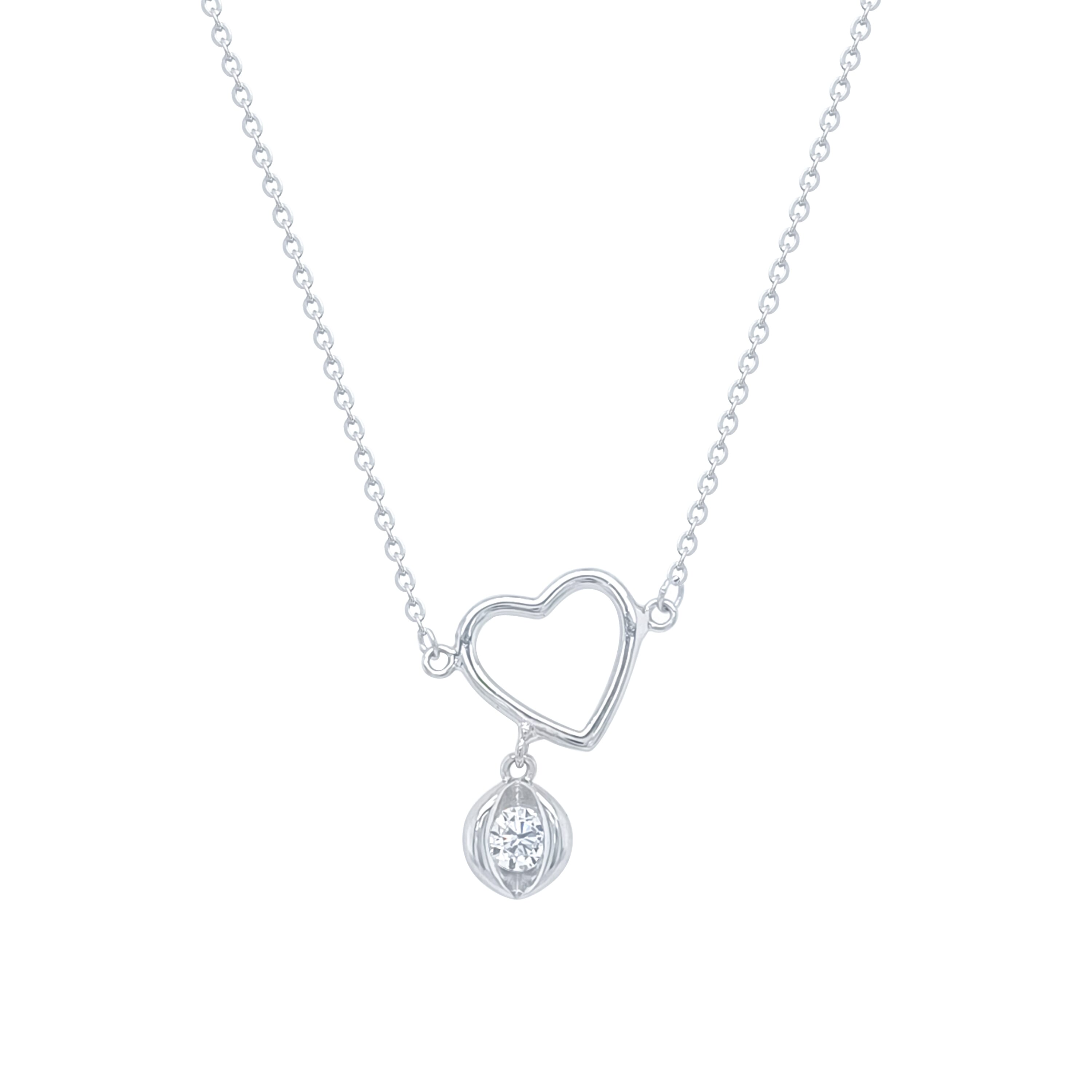 Asfour Crystal Chain Necklace With Heart Pendant In 925 Sterling Silver-ND0528