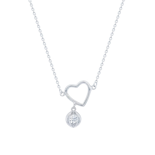 Asfour Crystal Chain Necklace With Heart Pendant In 925 Sterling Silver-ND0528