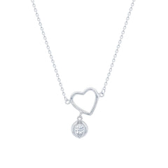 Asfour Crystal Chain Necklace With Heart Pendant In 925 Sterling Silver-ND0528