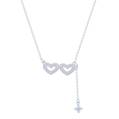 Asfour Crystal Chain Necklace With Hearts Pendant In 925 Sterling Silver-ND0529