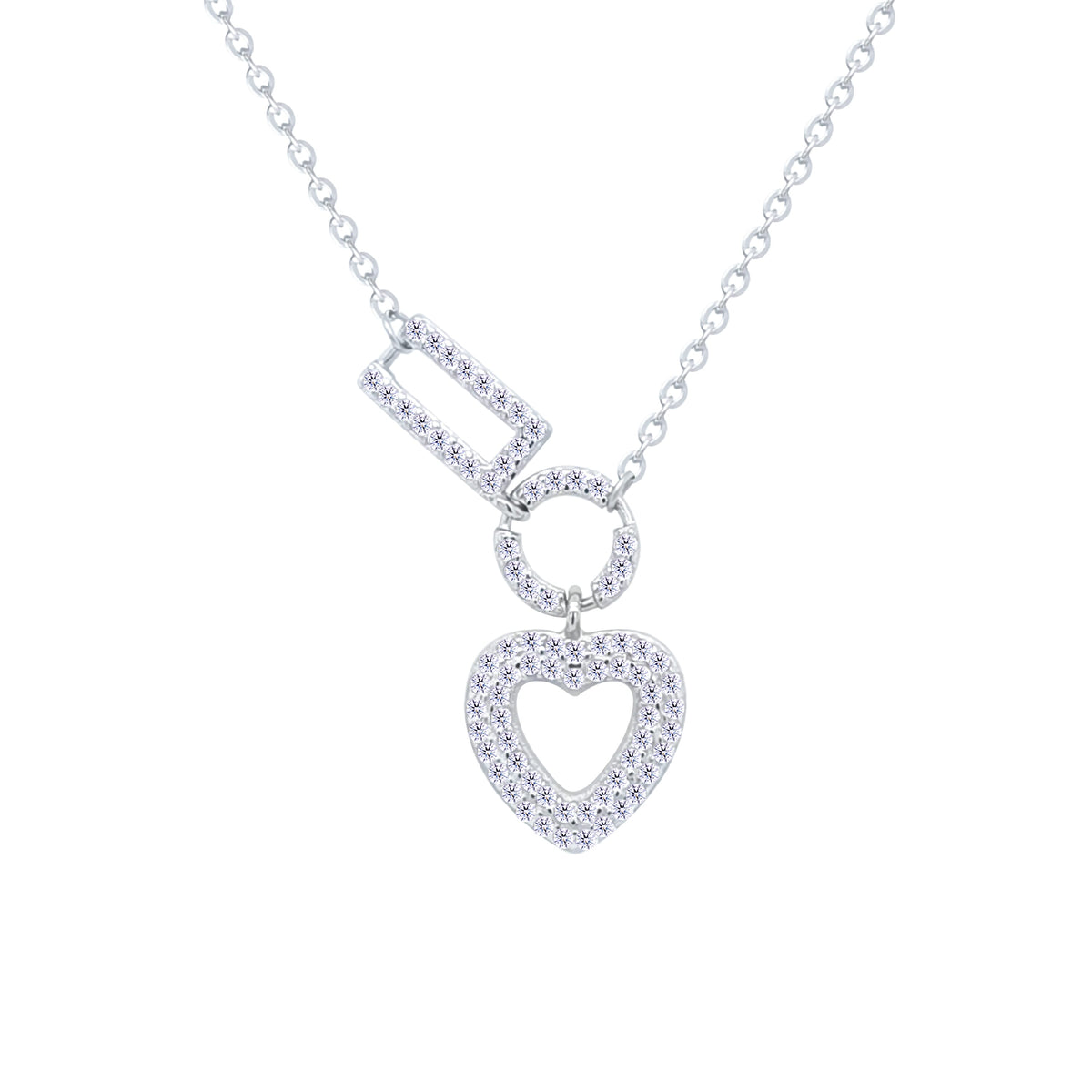 Asfour Crystal Chain Necklace With Heart Pendant In 925 Sterling Silver-ND0530
