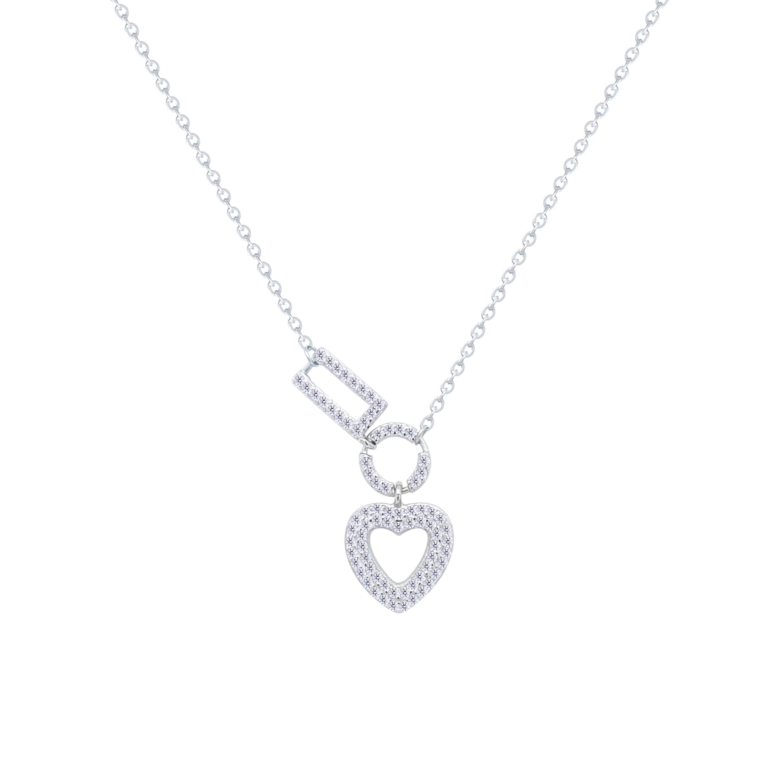 Asfour Crystal Chain Necklace With Heart Pendant In 925 Sterling Silver-ND0530