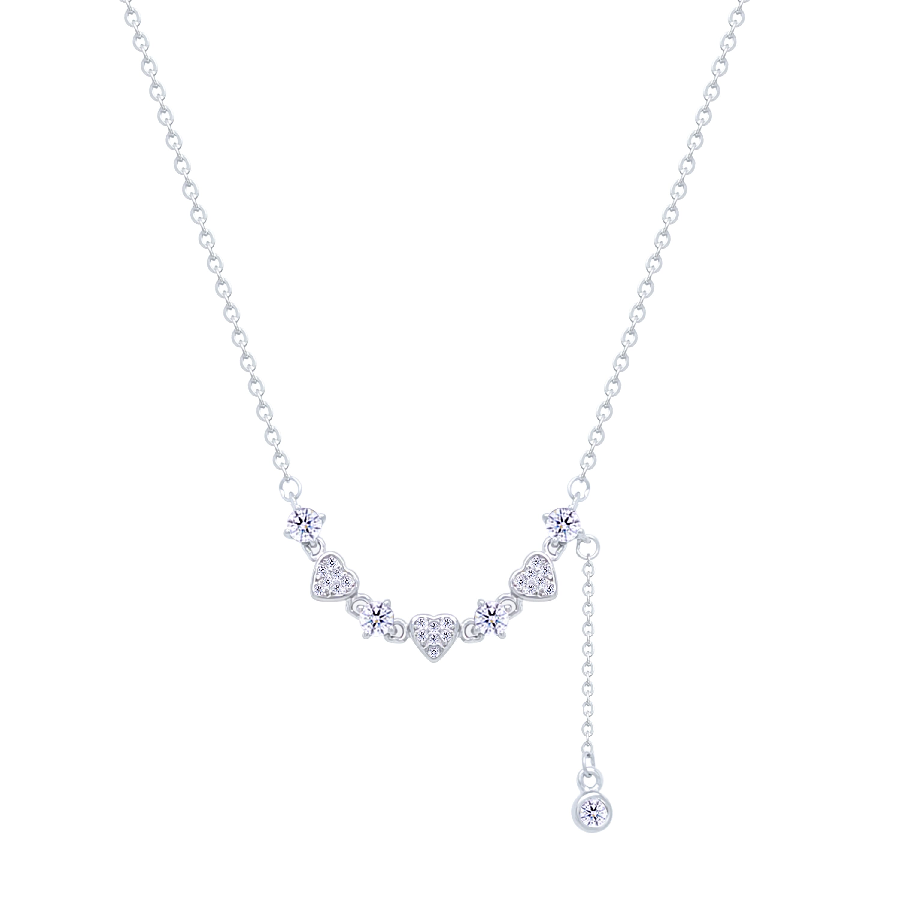 Asfour Crystal Chain Necklace With Decorative Hearts Pendant In 925 Sterling Silver-ND0531