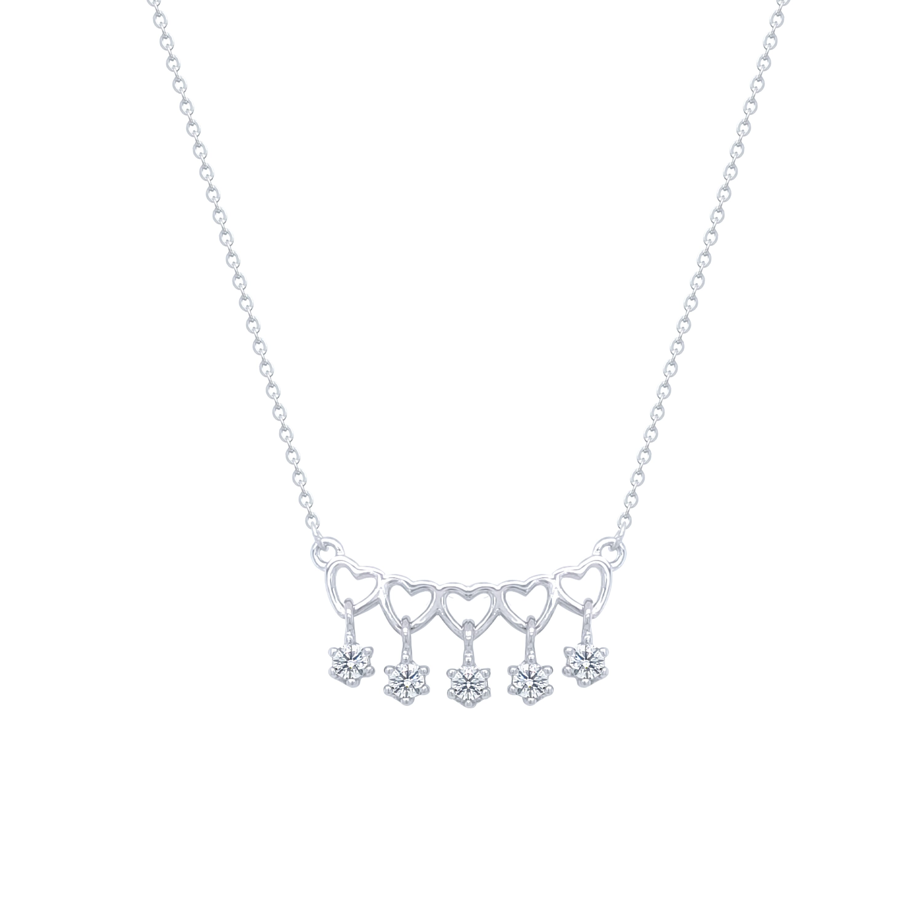 Asfour Crystal Chain Necklace With Decorative Hearts Pendant In 925 Sterling Silver-ND0532