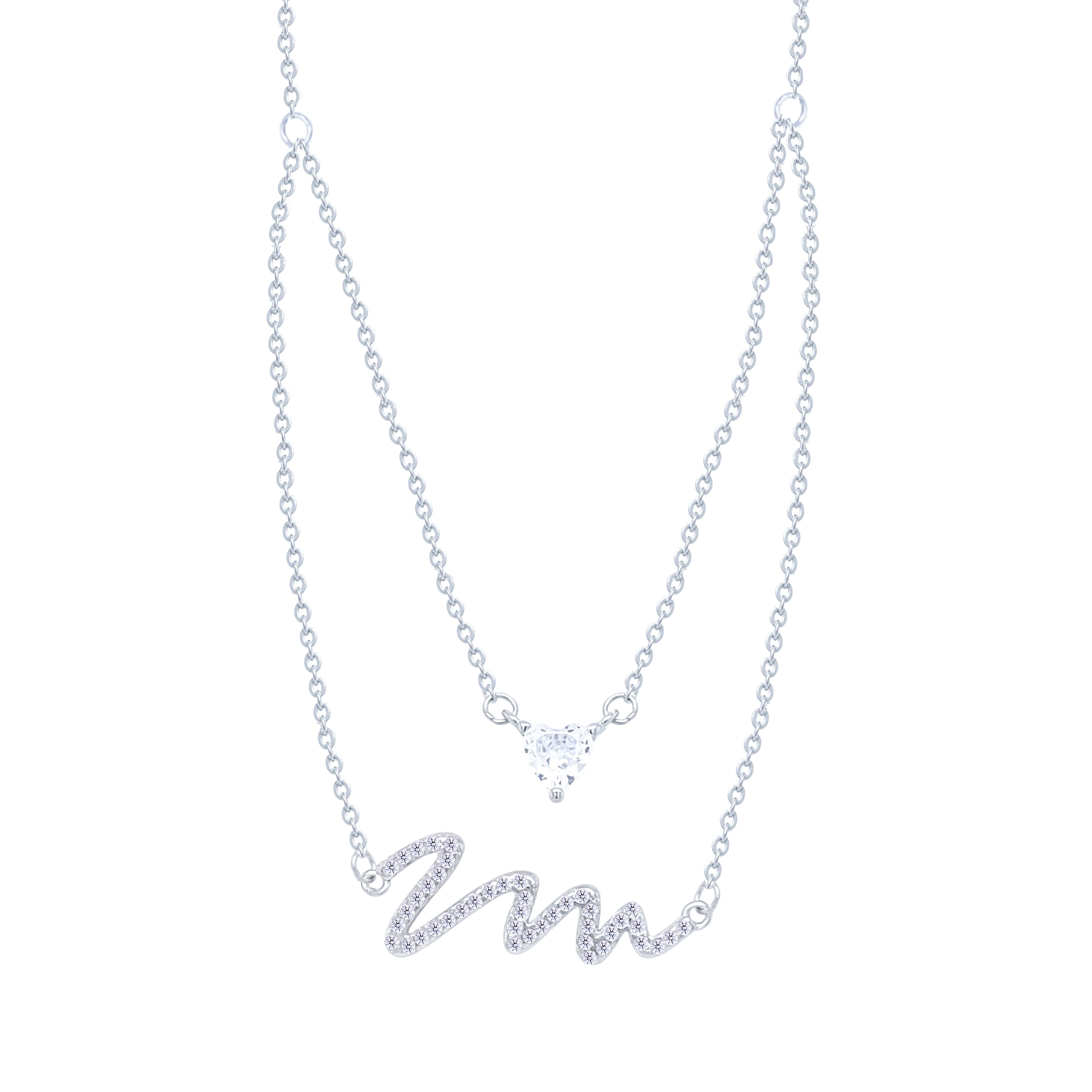 Asfour Crystal Chain Necklace With Art Deco & Hearts Design In 925 Sterling Silver-ND0533