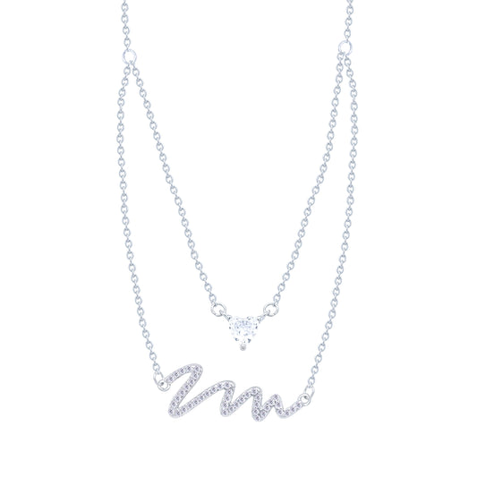 Asfour Crystal Chain Necklace With Art Deco & Hearts Design In 925 Sterling Silver-ND0533