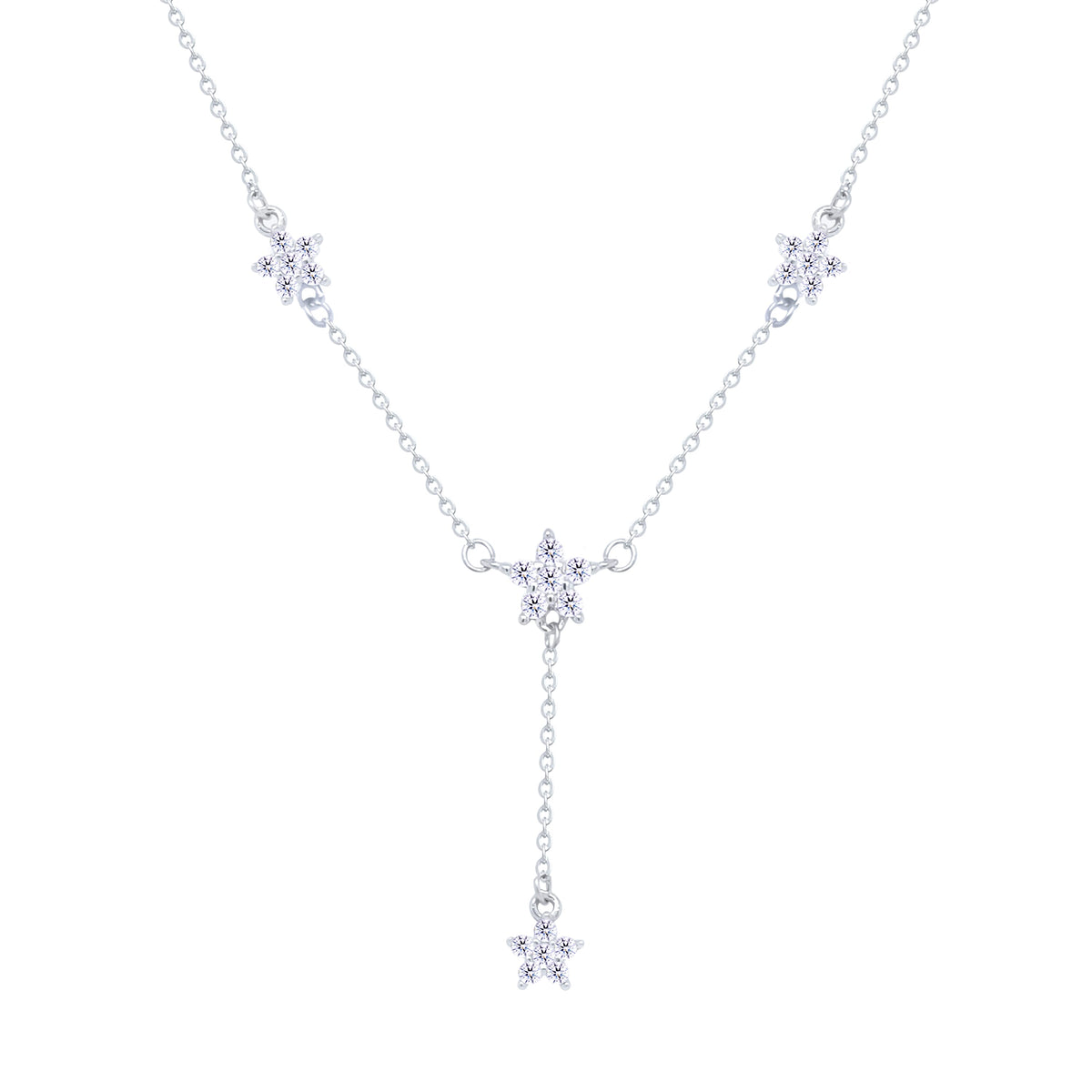 Asfour Crystal Drop Chain Necklace With Flower Design In 925 Sterling Silver-ND0534