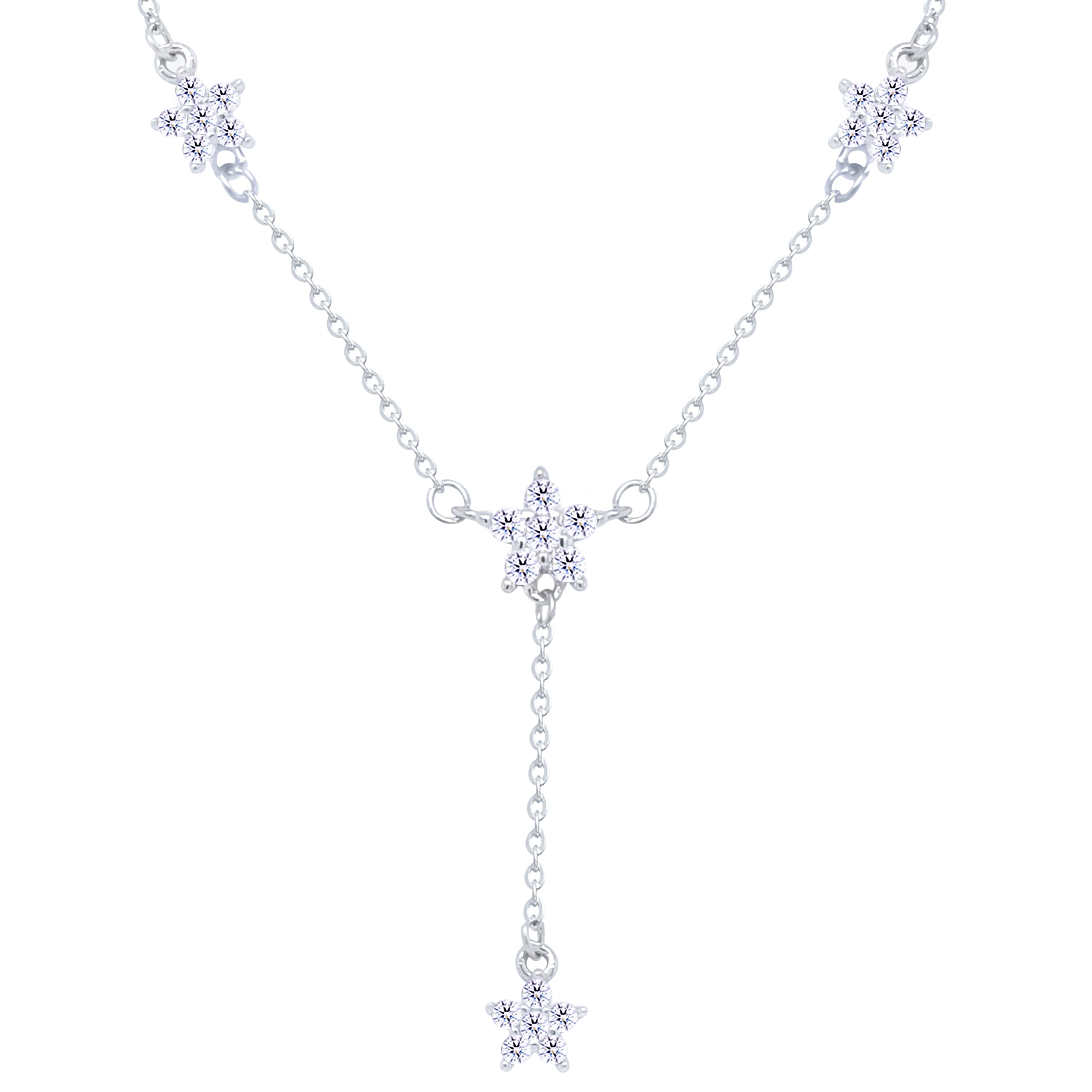 Asfour Crystal Drop Chain Necklace With Flower Design In 925 Sterling Silver-ND0534