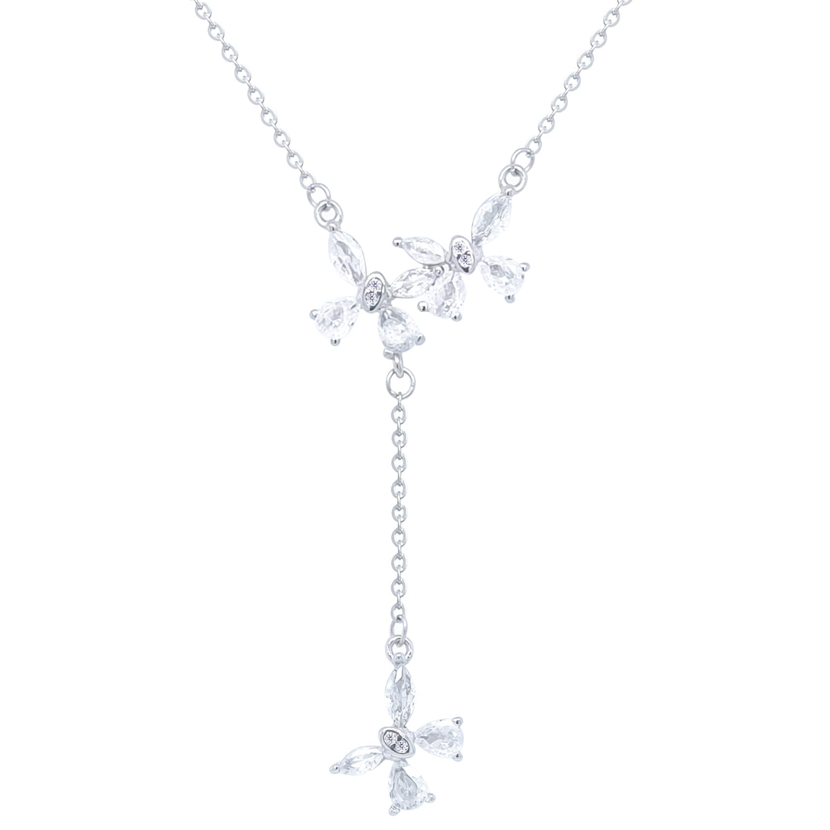 Asfour Crystal Drop Chain Necklace With Butterfly Design In 925 Sterling Silver-ND0536