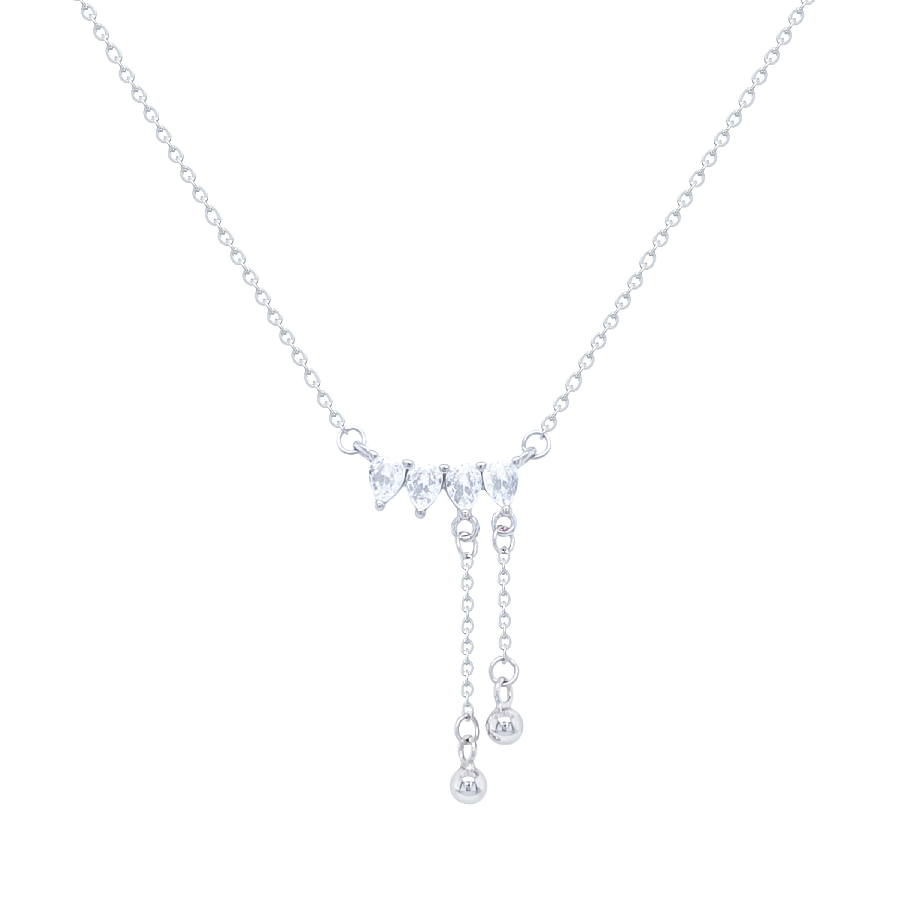 Asfour Crystal Chain Necklace With Pear Pendant In 925 Sterling Silver-ND0537