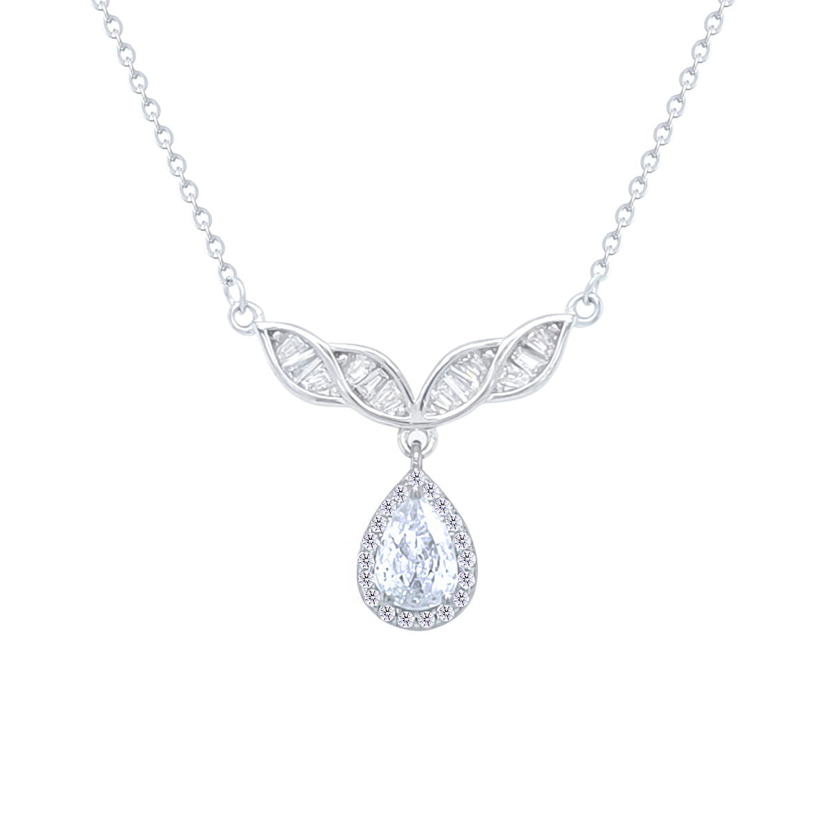 Asfour Crystal Chain Necklace With Pear Pendant In 925 Sterling Silver-ND0539
