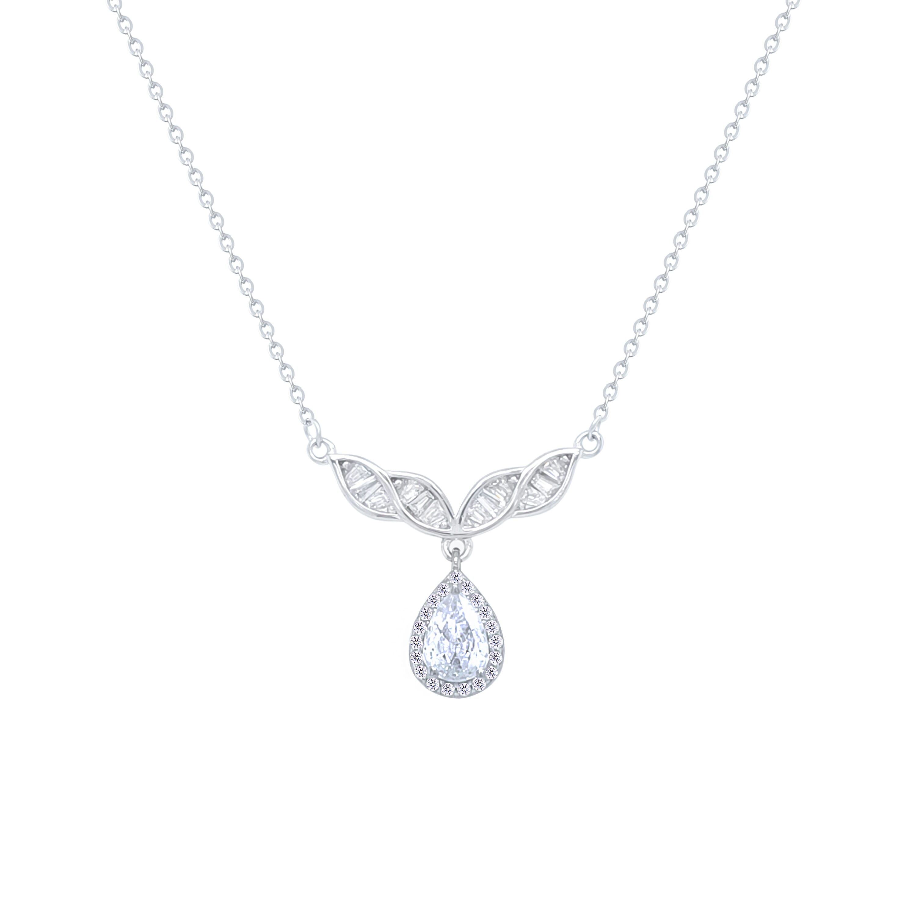 Asfour Crystal Chain Necklace With Pear Pendant In 925 Sterling Silver-ND0539