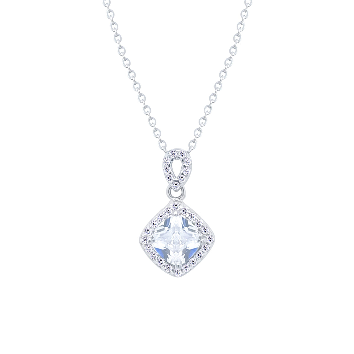 Asfour Crystal Chain Necklace With Rhombus Pendant In 925 Sterling Silver-ND0540