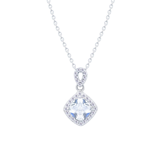 Asfour Crystal Chain Necklace With Rhombus Pendant In 925 Sterling Silver-ND0540