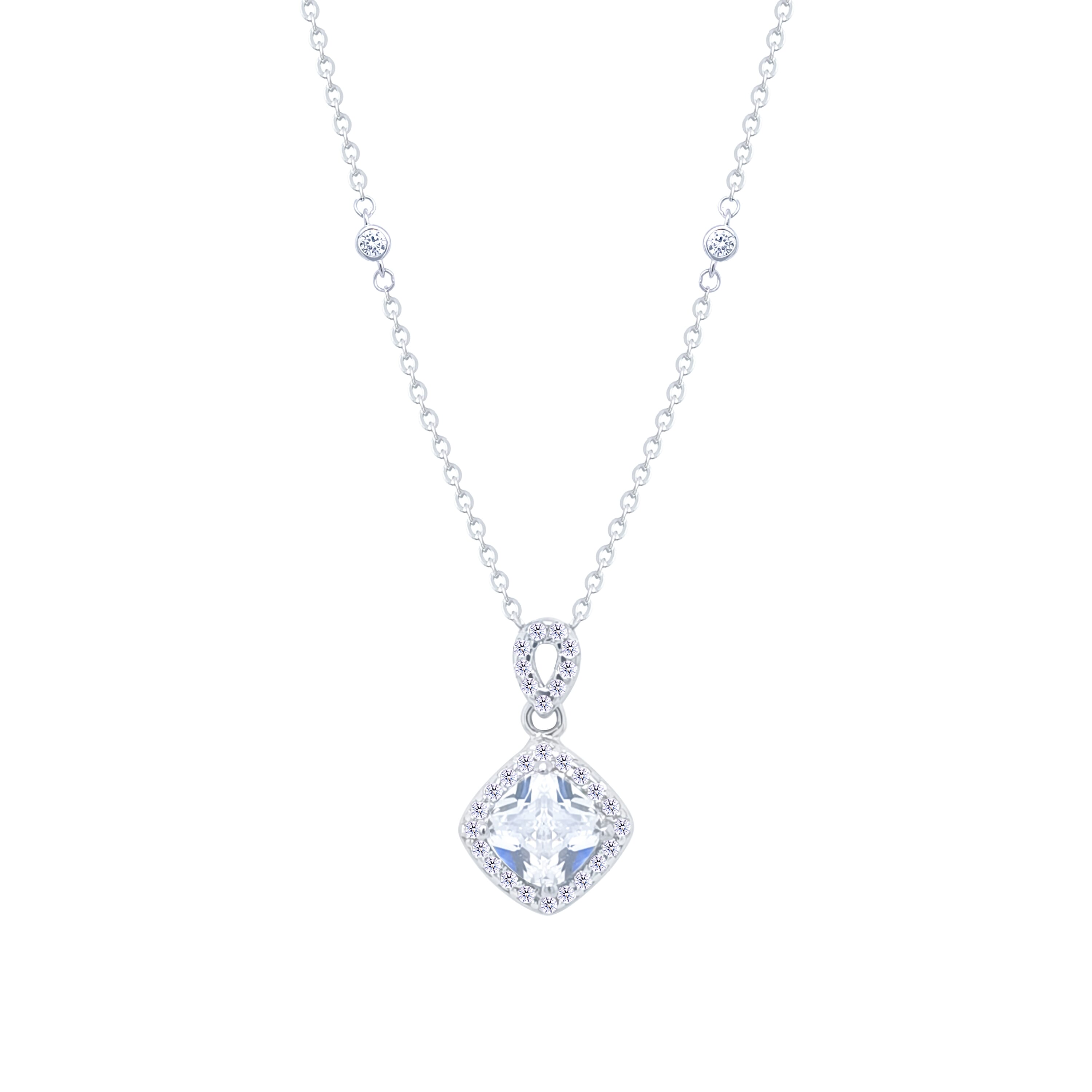 Asfour Crystal Chain Necklace With Rhombus Pendant In 925 Sterling Silver-ND0540