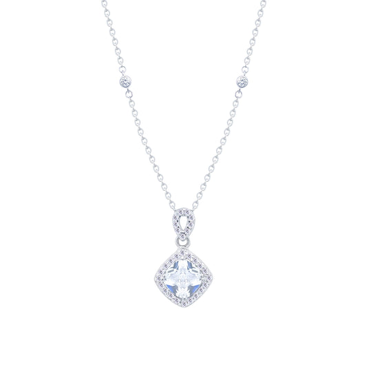 Asfour Crystal Chain Necklace With Rhombus Pendant In 925 Sterling Silver-ND0540