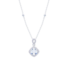 Asfour Crystal Chain Necklace With Rhombus Pendant In 925 Sterling Silver-ND0540