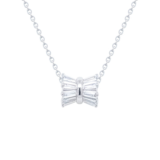 Asfour Crystal Chain Necklace With Bow Pendant In 925 Sterling Silver-ND0541