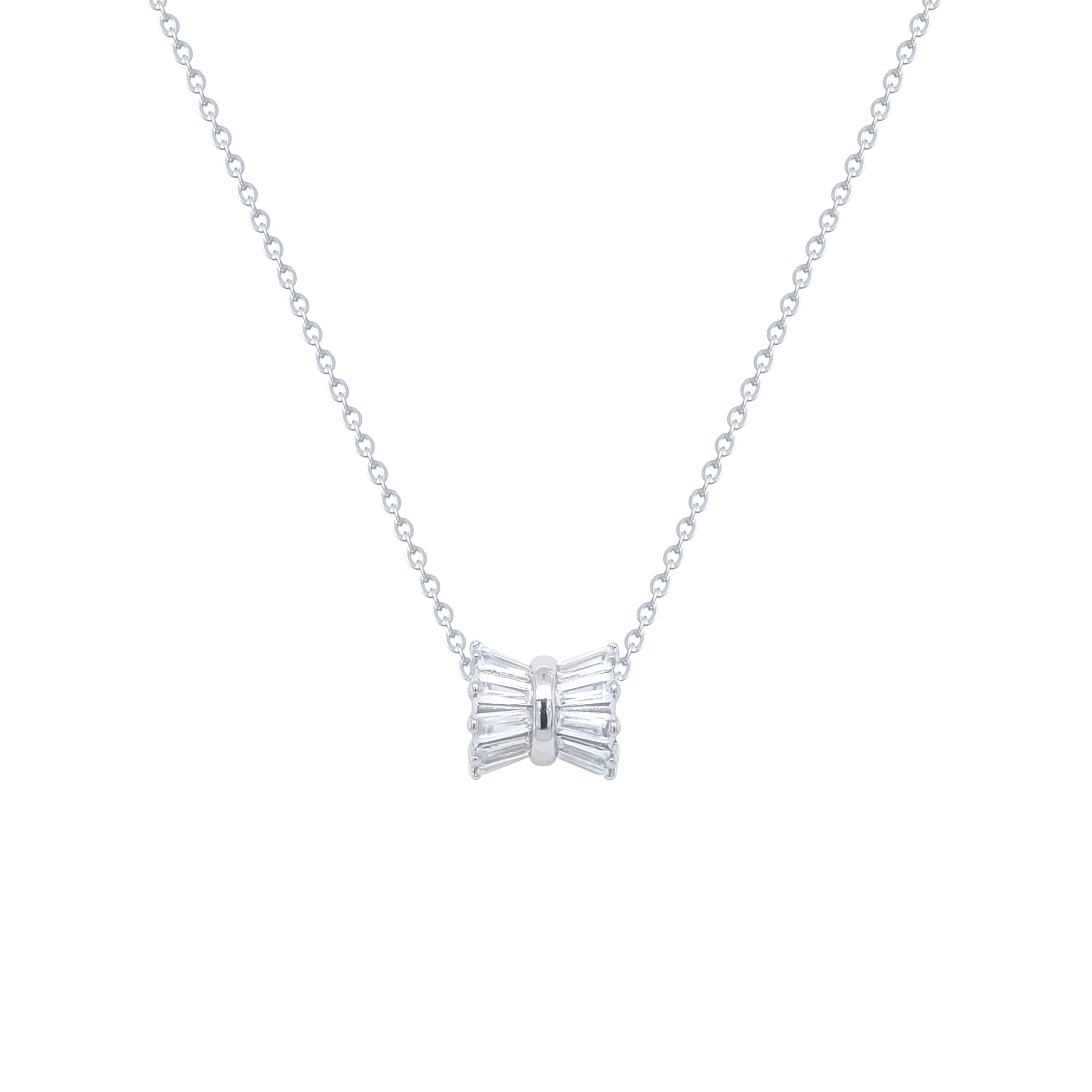 Asfour Crystal Chain Necklace With Bow Pendant In 925 Sterling Silver-ND0541