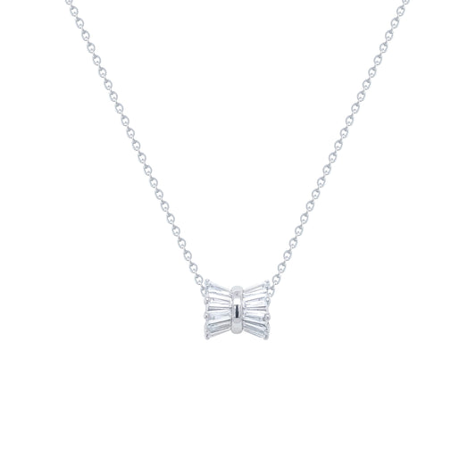 Asfour Crystal Chain Necklace With Bow Pendant In 925 Sterling Silver-ND0541