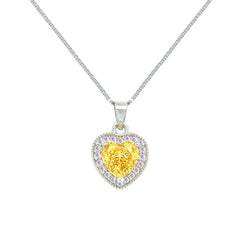 Asfour Crystal Box Chain Necklace With Yellow Heart Pendant In 925 Sterling Silver-ND0550-Y