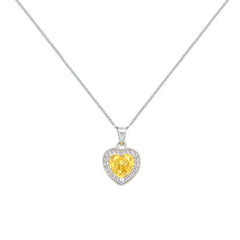 Asfour Crystal Box Chain Necklace With Yellow Heart Pendant In 925 Sterling Silver-ND0550-Y