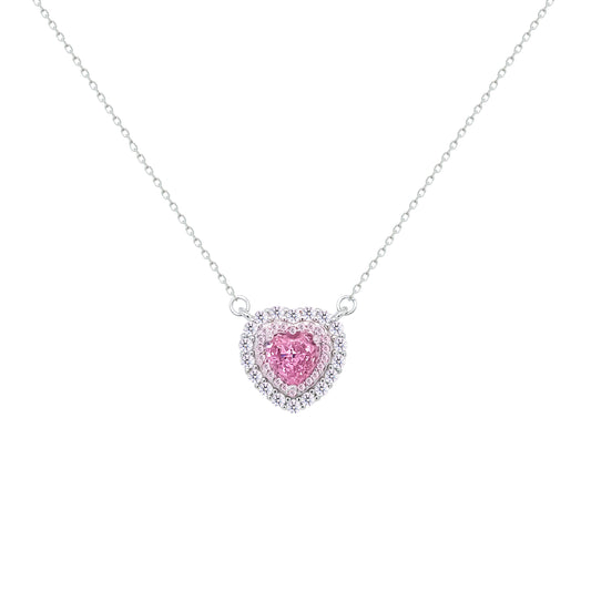 Asfour Crystal Chain Necklace With Halo Rose Heart Pendant In 925 Sterling Silver-ND0551-WO