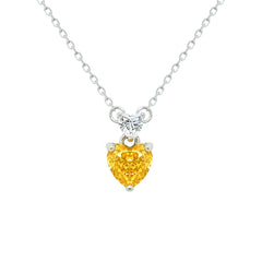 Asfour Crystal Chain Necklace With Clear & Yellow Hearts Pendant In 925 Sterling Silver-ND0553-Y